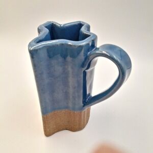Vintage 1996 Wilder Art Pottery Texas Shaped‎ Mug Blue Glaze Handcrafted Signed
